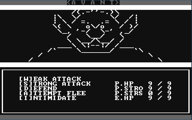 A combat screen showing an orc enemy with a range of combat options and stats in the lower half of the screen.