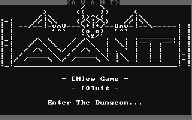 The menu of the game featuring an ASCII-art dragon wrapped around the 'Avant' text.
